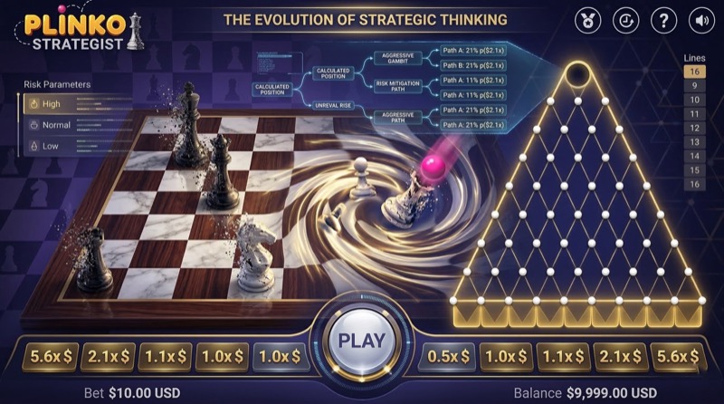Chess and Plinko board fusion showing strategic decision paths mapped to multiplier outcomes
